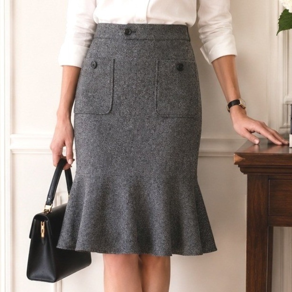 VINCE Gray Wool Blend Flounce Hem Skirt Size 8 Career Chic